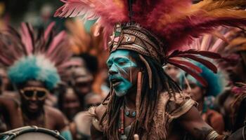 multi farbig Parade von Samba Tänzer im Brasilien generiert durch ai foto