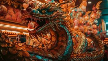 multi farbig Drachen Statue symbolisiert Chinesisch Spiritualität generiert durch ai foto