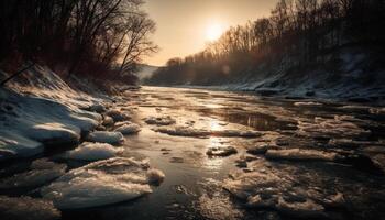 still Szene von Winter Schönheit beim Dämmerung generiert durch ai foto