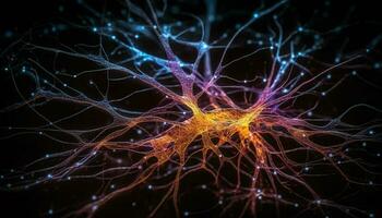 glühend Synapse multi farbig neural Kommunikation im abstrakt Design generiert durch ai foto