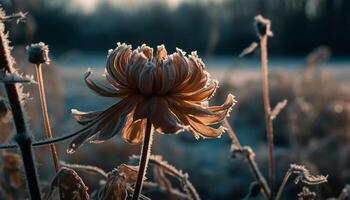 Gelb Wildblume steht aus im schneebedeckt Wiese generiert durch ai foto