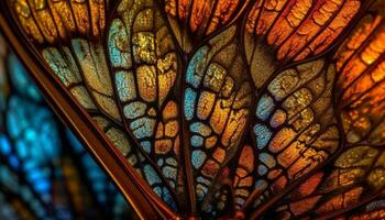 beschwingt Herbst Blätter Muster auf befleckt Glas Fenster generiert durch ai foto