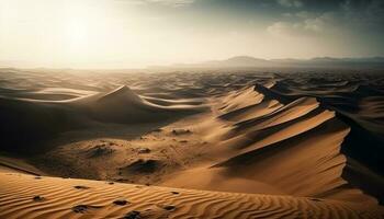 majestätisch Sand Dünen Welligkeit im still Sonnenaufgang generiert durch ai foto
