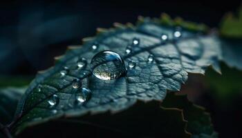 frisch Grün Blatt geschmückt im Morgen Tau Tropfen generiert durch ai foto