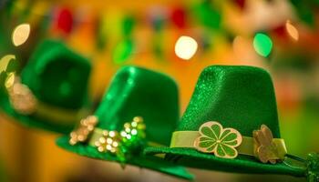 glänzend Gold Klee erleuchten festlich irisch Kultur generiert durch ai foto