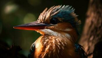 multi farbig Vogel thront auf Zweig, suchen Weg generiert durch ai foto