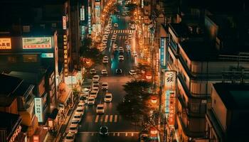Fahren durch das Neon- Stadt, Beleuchtung verschwommen generiert durch ai foto