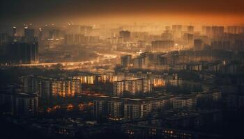 glühend Stadt Horizont beim Dämmerung, Wachstum Geschäft generiert durch ai foto