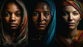 jung Frauen, einer afrikanisch, einer kaukasisch, modisch suchen generiert durch ai foto