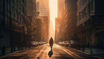 Silhouette von Stadt Leben Gehen in Dämmerung generiert durch ai foto