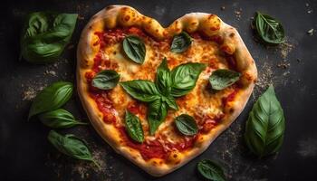 Bohnenkraut hausgemacht Margarita Pizza auf rustikal Holz generiert durch ai foto