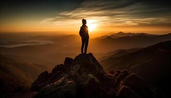 einer Person Stehen auf Berg Gipfel, Leistung generiert durch ai foto