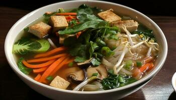 ein gesund Gourmet Mahlzeit Gemüse Suppe Schüssel generiert durch ai foto