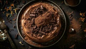 Süss hausgemacht Brownie mit dunkel Schokolade Krume generiert durch ai foto