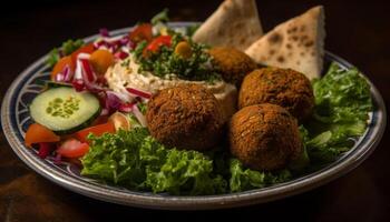 gesund Gourmet Vegetarisch Schüssel mit Falafel und Hummus generiert durch ai foto