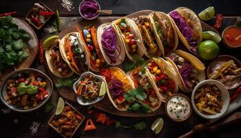 gegrillt Rindfleisch Taco mit frisch Guacamole und Koriander generiert durch ai foto