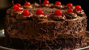 Schokolade Käsekuchen mit Himbeere und Erdbeere Dekoration generiert durch ai foto