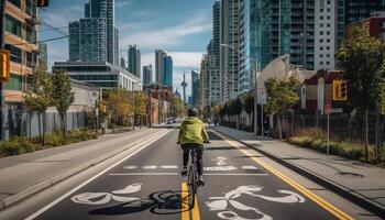 Stadt Radfahrer Geschwindigkeit Vergangenheit Wolkenkratzer, genießen Übung generiert durch ai foto