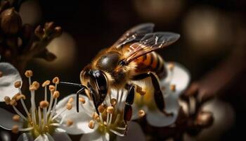 beschäftigt Biene Picks Pollen von Gelb Blume generiert durch ai foto