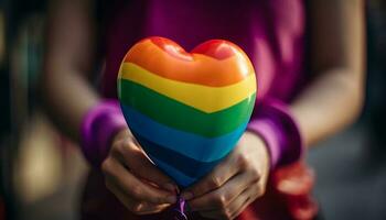 Regenbogen Feier symbolisiert Liebe, Zusammengehörigkeit, und Freiheit generiert durch ai foto