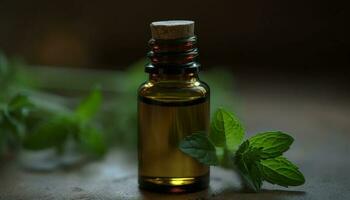 organisch Aromatherapie Öl mit Minze Blatt Frische generiert durch ai foto