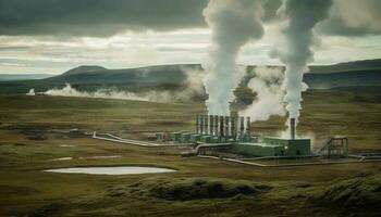 Wolken von Verschmutzung Webstuhl Über Fabrik Landschaft generiert durch ai foto