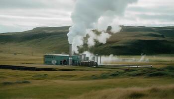 Wind Generatoren ersetzen Kohle, sauber Luft steigt an generiert durch ai foto