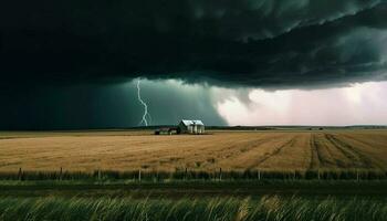 Elektrizität Überspannungen durch bedrohlich Sturm Wolke Landschaft generiert durch ai foto