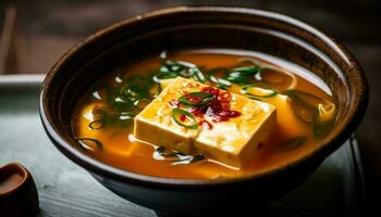 Gourmet Suppe im ein frisch Gemüse Schüssel generiert durch ai foto