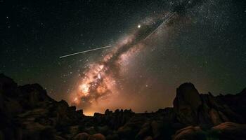 galaktisch Nacht Himmel leuchtet mit Star Weg generiert durch ai foto