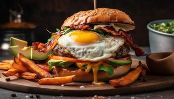 Gourmet Rindfleisch Burger mit frisch gegrillt Zwiebeln generiert durch ai foto