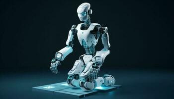 metallisch Cyborg Hand Vitrinen futuristisch Roboter Technologie generiert durch ai foto