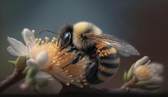 beschäftigt Biene bestäubend Blume Hummel beim Arbeit generiert durch ai foto