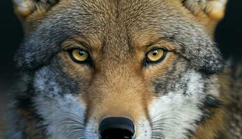 schließen oben von einer Wolf warnen grau Augen generiert durch ai foto