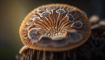 frisch essbar Pilz wächst im unkultiviert Wald generiert durch ai foto