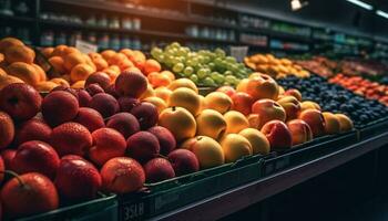 frisch organisch Früchte und Gemüse auf Verkauf heute generiert durch ai foto