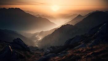 majestätisch Berg Bereich, Panorama- Schönheit im Natur generiert durch ai foto