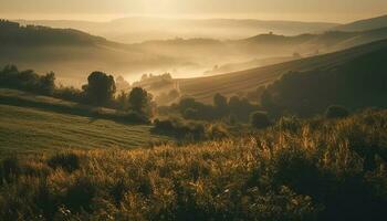 still Sonnenaufgang Über idyllisch ländlich Wiese Landschaft generiert durch ai foto