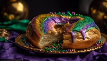 gebacken Gebäck Artikel mit Schokolade Glasur und Obst generiert durch ai foto