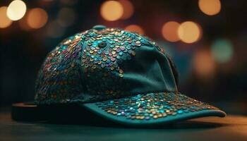 glänzend Kopfbedeckungen leuchtet Deckel Mode beim Nacht Party generiert durch ai foto