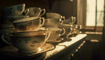 heiß trinken im elegant Kaffee Tasse Untertasse generiert durch ai foto