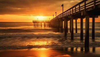 Sonnenuntergang Über still Wasser, Natur Schönheit scheint generiert durch ai foto