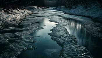 Winter Schönheit im Natur gefroren Wasser fließend generiert durch ai foto