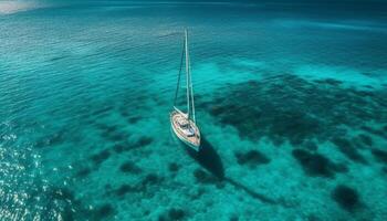 Segeln Yacht gleitet auf Türkis Karibik Wellen generiert durch ai foto