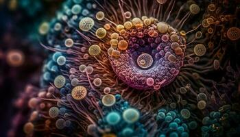 vergrößert Krebs Zelle Aufschlussreich molekular Struktur Chaos generiert durch ai foto