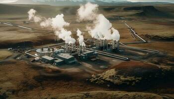 Schornstein Pipelines verschmutzen Natur mit industriell Leistung generiert durch ai foto