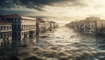 romantisch Tour durch Boot durch Venedig Kanäle generiert durch ai foto