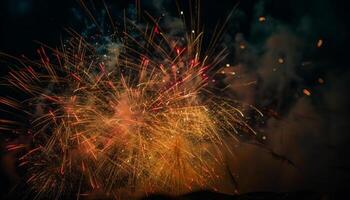 multi farbig Feuerwerk Anzeige leuchten dunkel Sommer- Nacht generiert durch ai foto