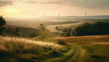 Wind Turbine drehen gegen zurück zündete Himmel generiert durch ai foto