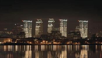 Stadt Beleuchtung reflektieren auf Wasser beim Dämmerung generiert durch ai foto